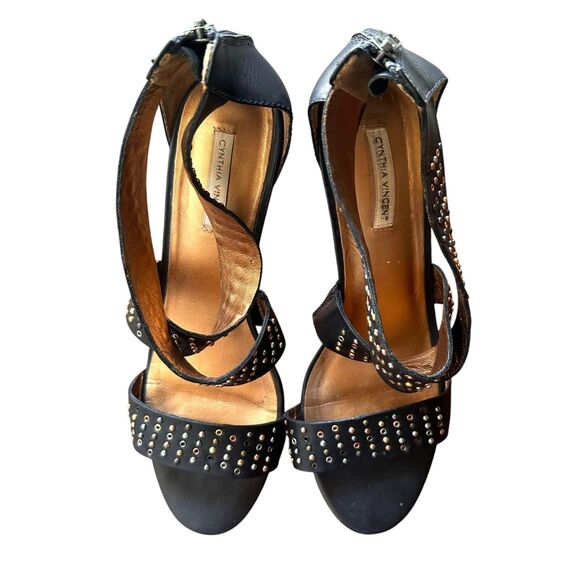 CYNTHIA VINCENT Reid Studded Leather Heels Black Sz 10 - Picture 4 of 6